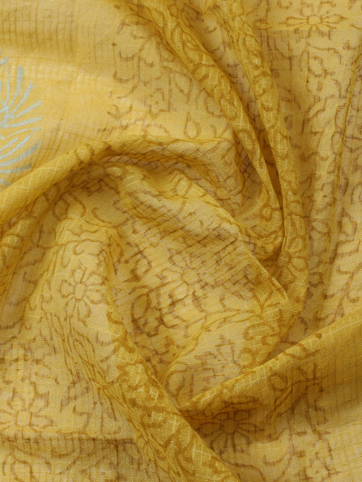 Printed Cotton Blend Unstitched Suit With Pant &amp; Dupatta