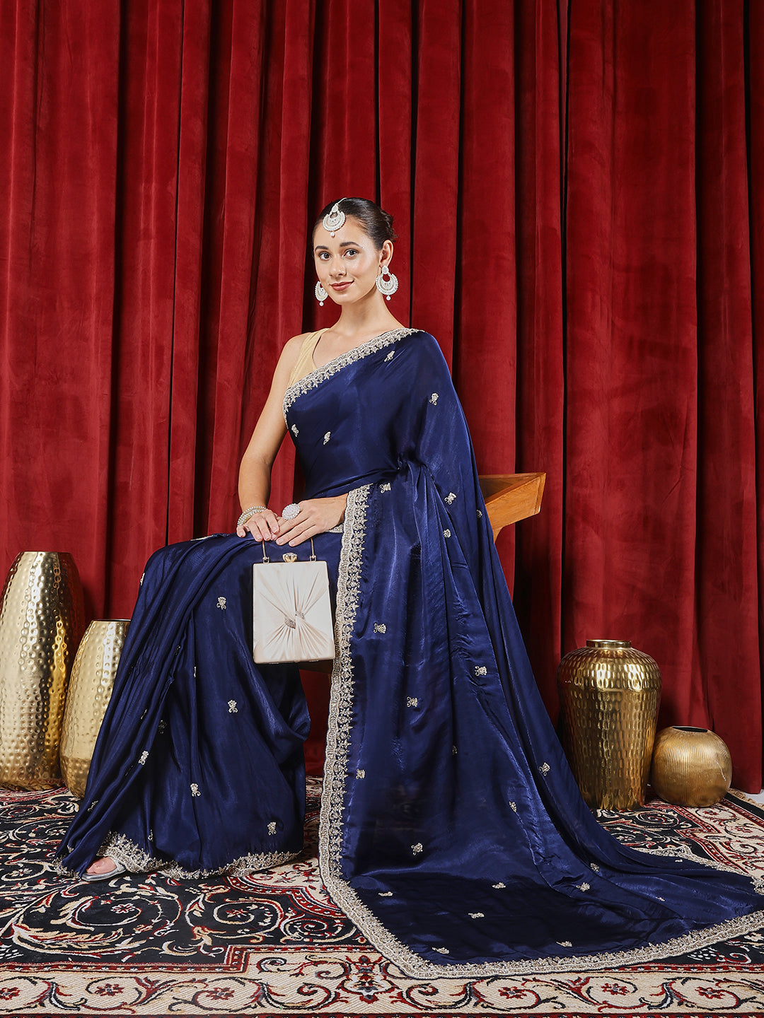 Stone Embroidered Chinon Saree