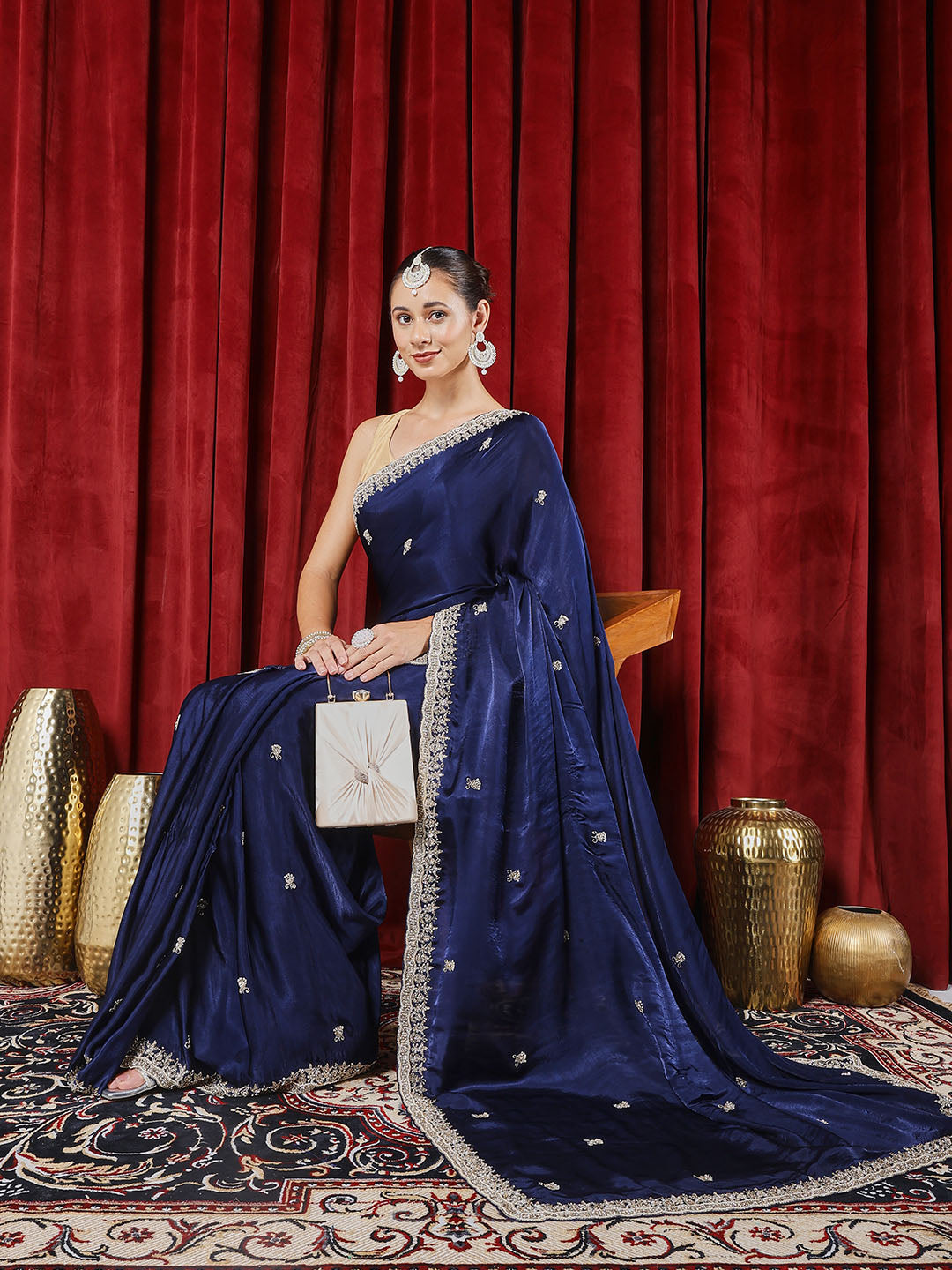 Stone Embroidered Chinon Saree
