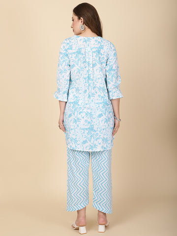 Floral Printed Cotton Kurti With Pants