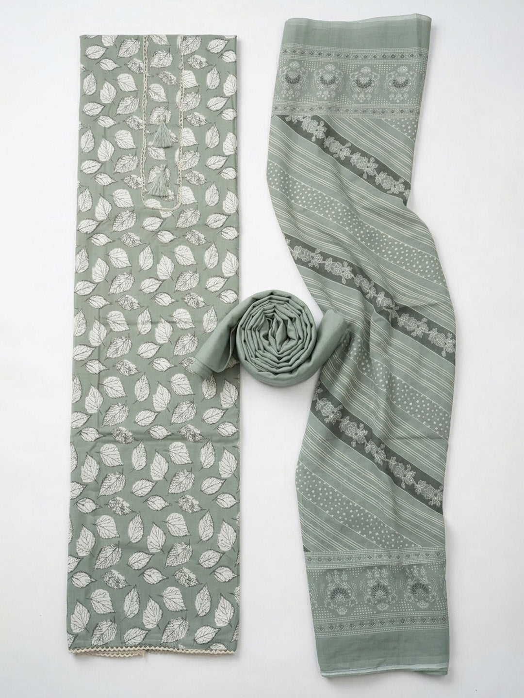 Printed Cotton Blend Unstitched Suit With Pant &amp; Dupatta