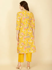 Floral Printed Cotton Kurta With Pants