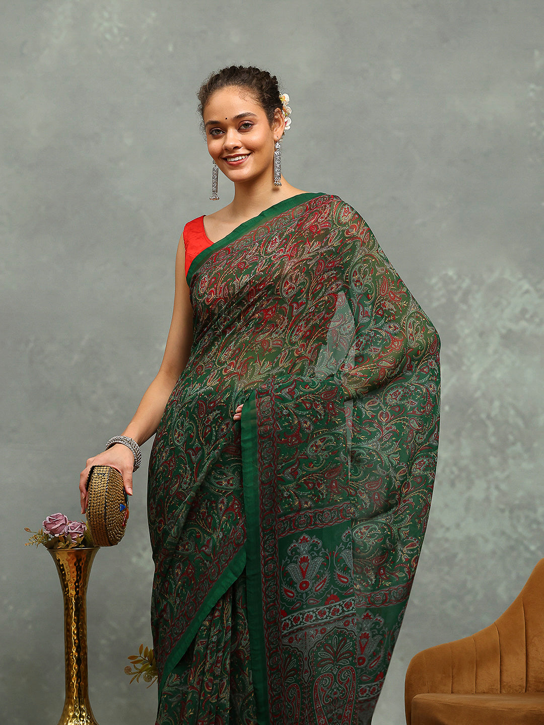 Floral Printed Georgette Saree