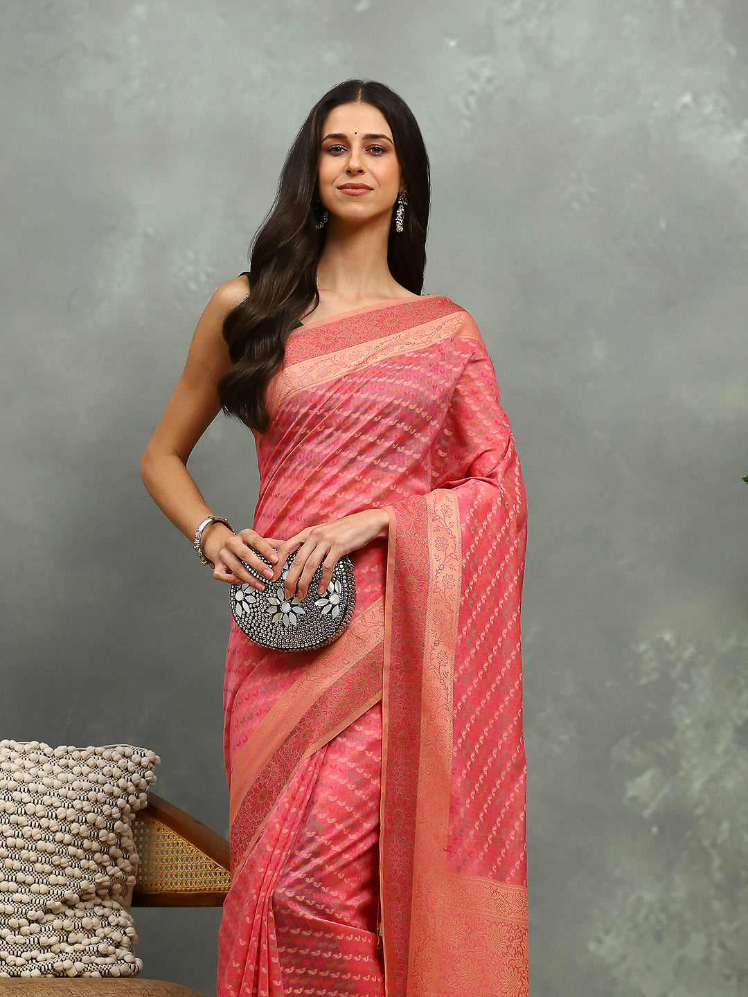 Resham Embroidered Cotton Blend Woven Saree