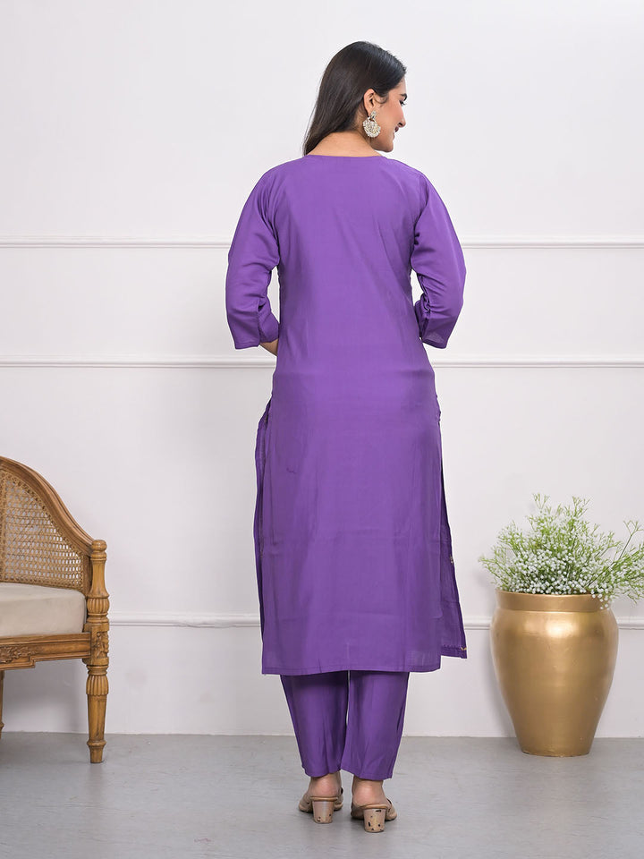 Neck Embroidery Muslin Kurta With Pants &amp; Dupatta