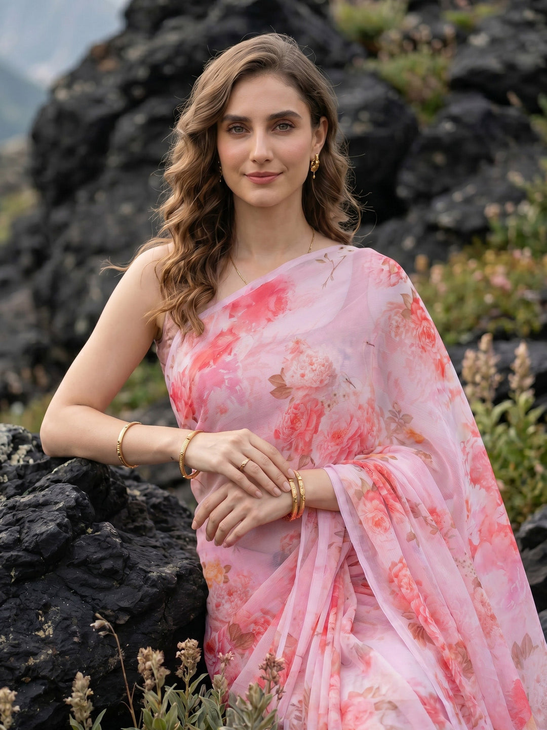 Digital Print Chiffon Saree