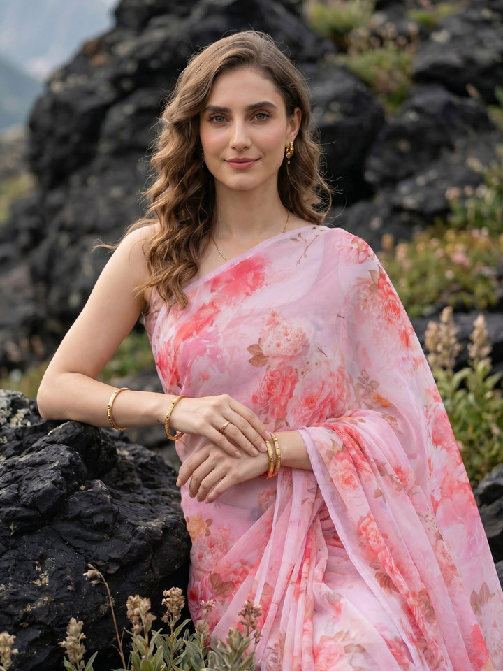 Digital Print Chiffon Saree