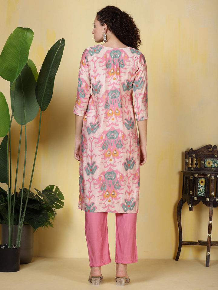 Neck Embroidered Muslin Kurta With Pants