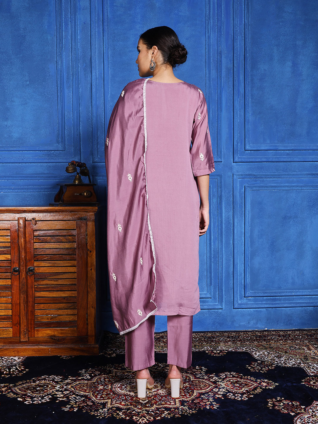 Printed Cotton Blend Kurta With Pants &amp; Dupatta