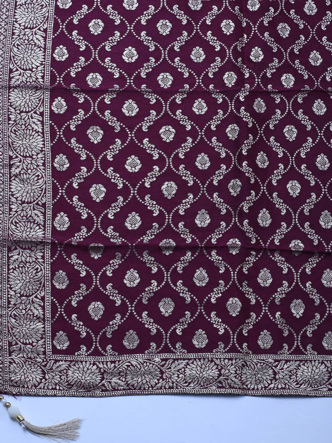Embroidered Chanderi Unstitched Suit With Pant &amp; Dupatta