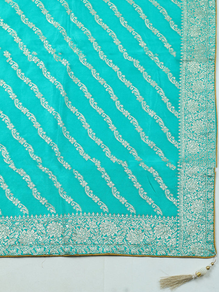 Woven Design Chanderi Unstitched Suit With Pant &amp; Dupatta