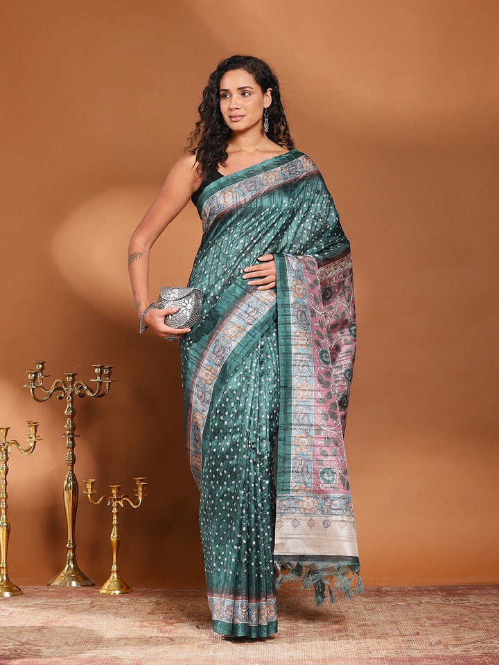 Printed Tussar Silk Saree