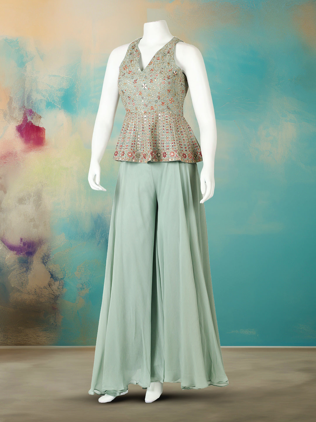 Embroidered Georgette Kurta With Pant &amp; Dupatta