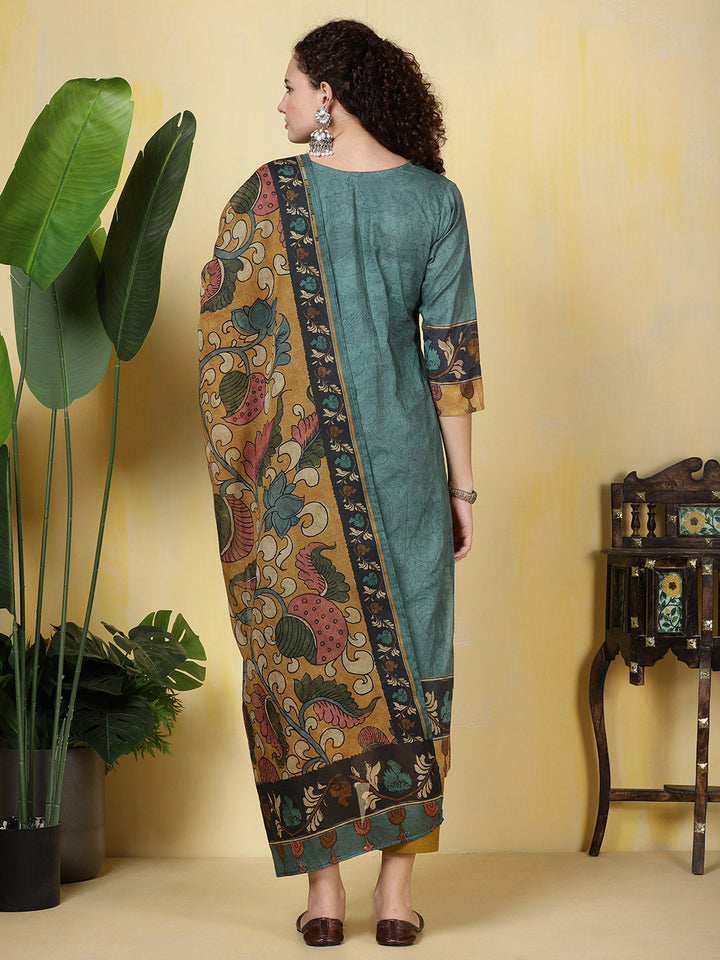 Printed Cotton Blend Kurta With Pants &amp; Dupatta