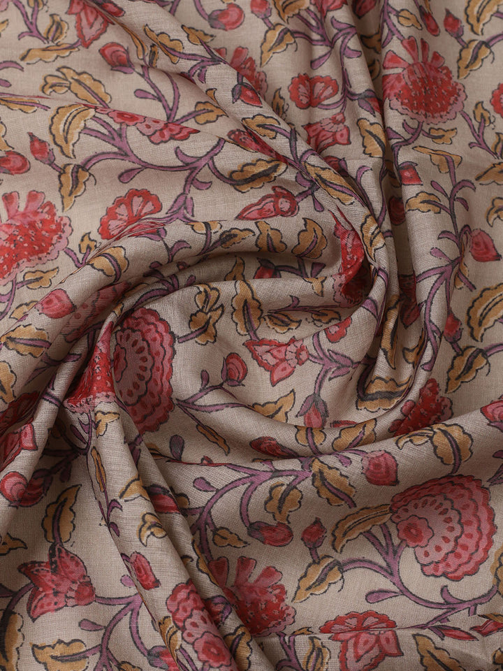 Printed Chanderi Unstitched Suit With Pant &amp; Dupatta