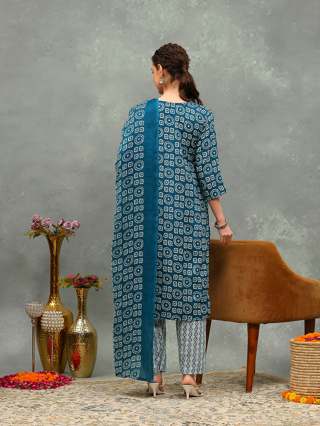 Printed Cotton Blend Kurta With Pants & Dupatta