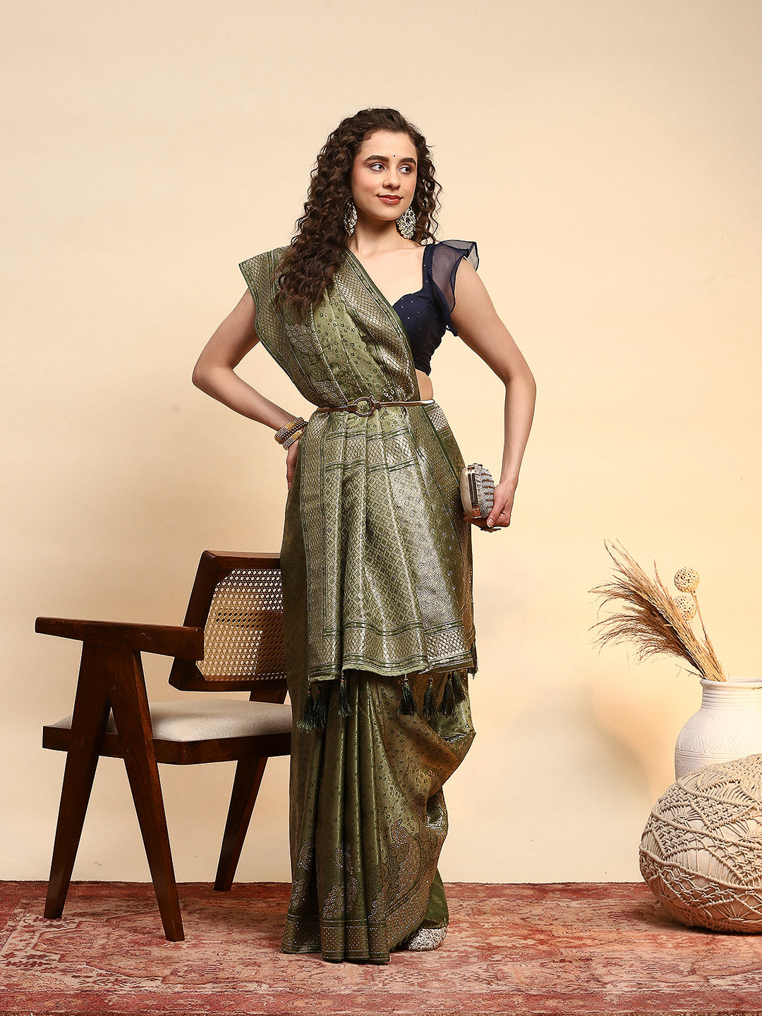 Embroidered Satin Saree