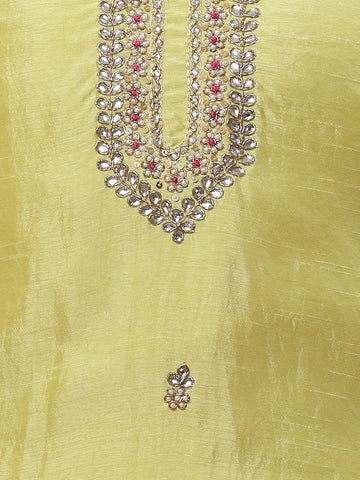 Neck Embroidered Chanderi Unstitched Suit Piece With Dupatta