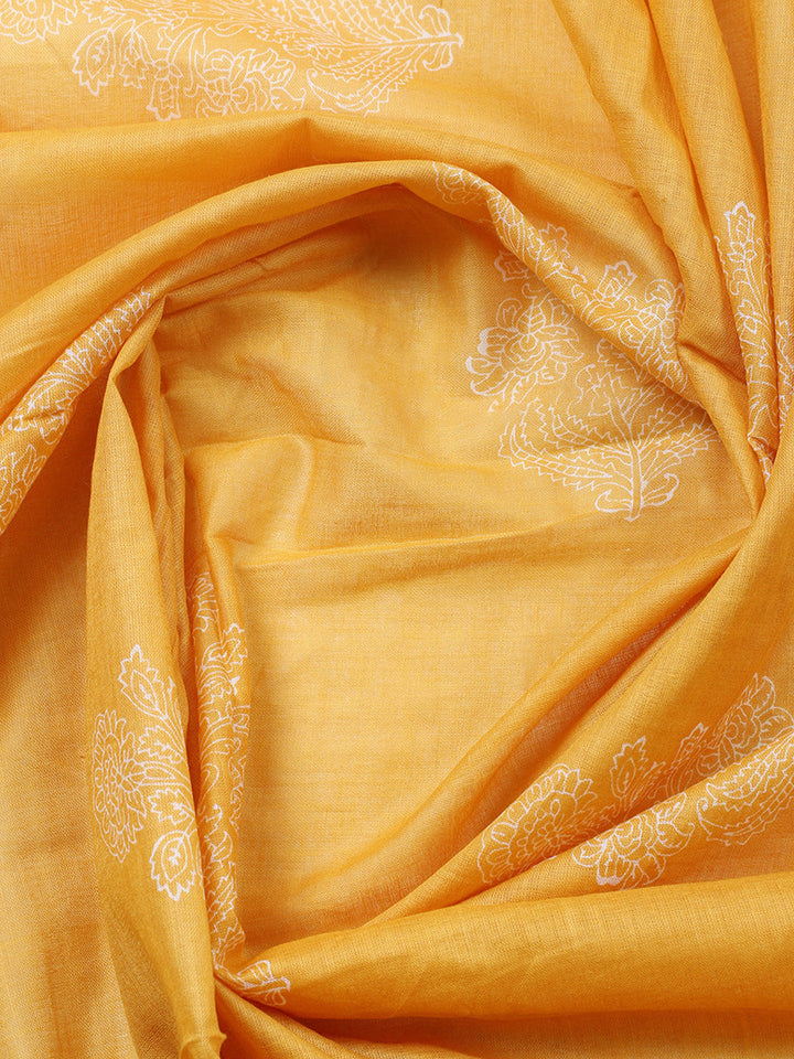 Printed Cotton Blend Unstitched Suit With Pant &amp; Dupatta