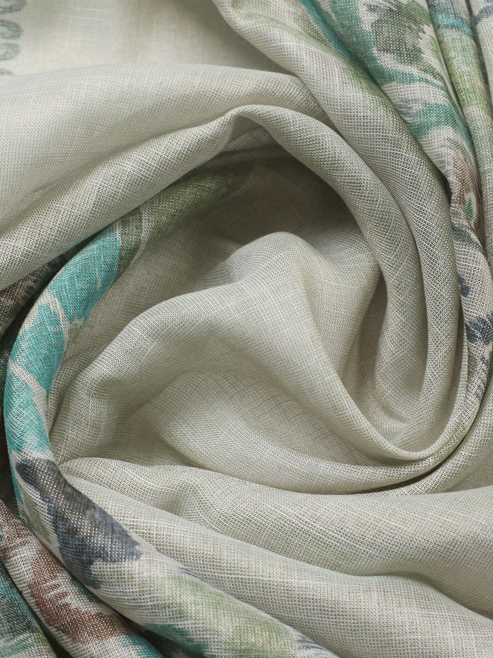 Embroidered Linen Blend Unstitched Suit With Pant &amp; Dupatta