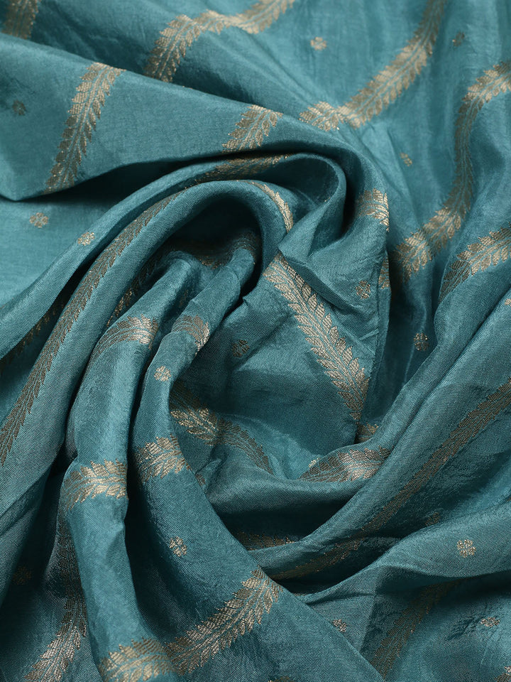 Embroidered Chanderi Unstitched Suit With Pant &amp; Dupatta