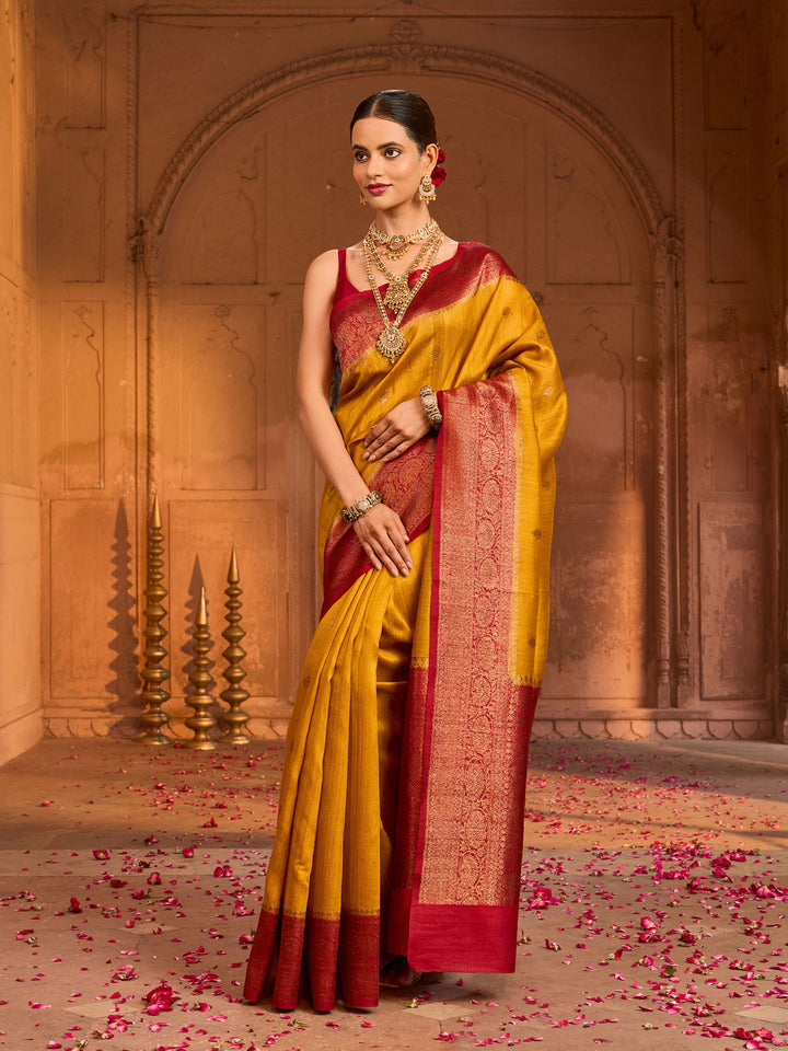 Mustard Banarasi Woven Saree