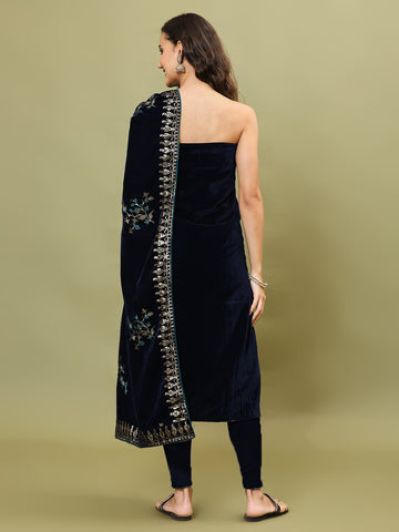 Neck Embroidered Velvet Unstitched Suit Piece With Dupatta