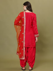 Neck Embroidered Handloom Kurta With Salwar & Dupatta