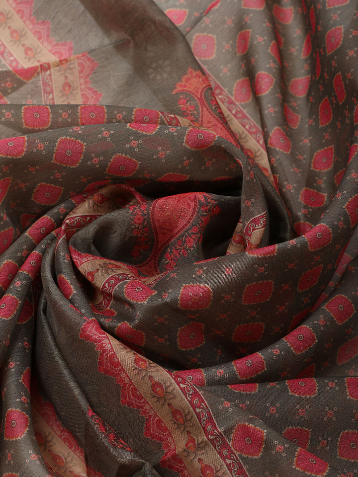 Printed Booti Chanderi Unstitched Suit With Dupatta