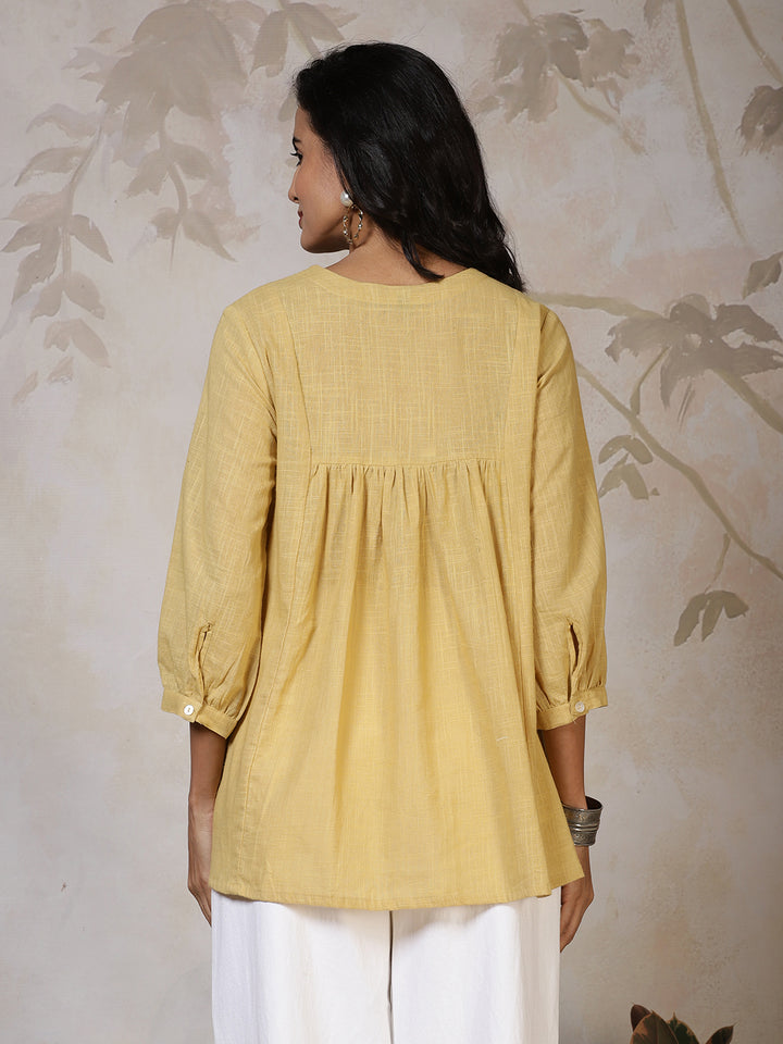 Yellow Cotton Printed Kurti