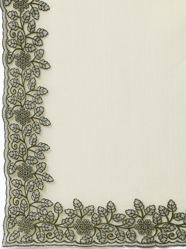 Plain Thread Border Embroidered Tissue Saree