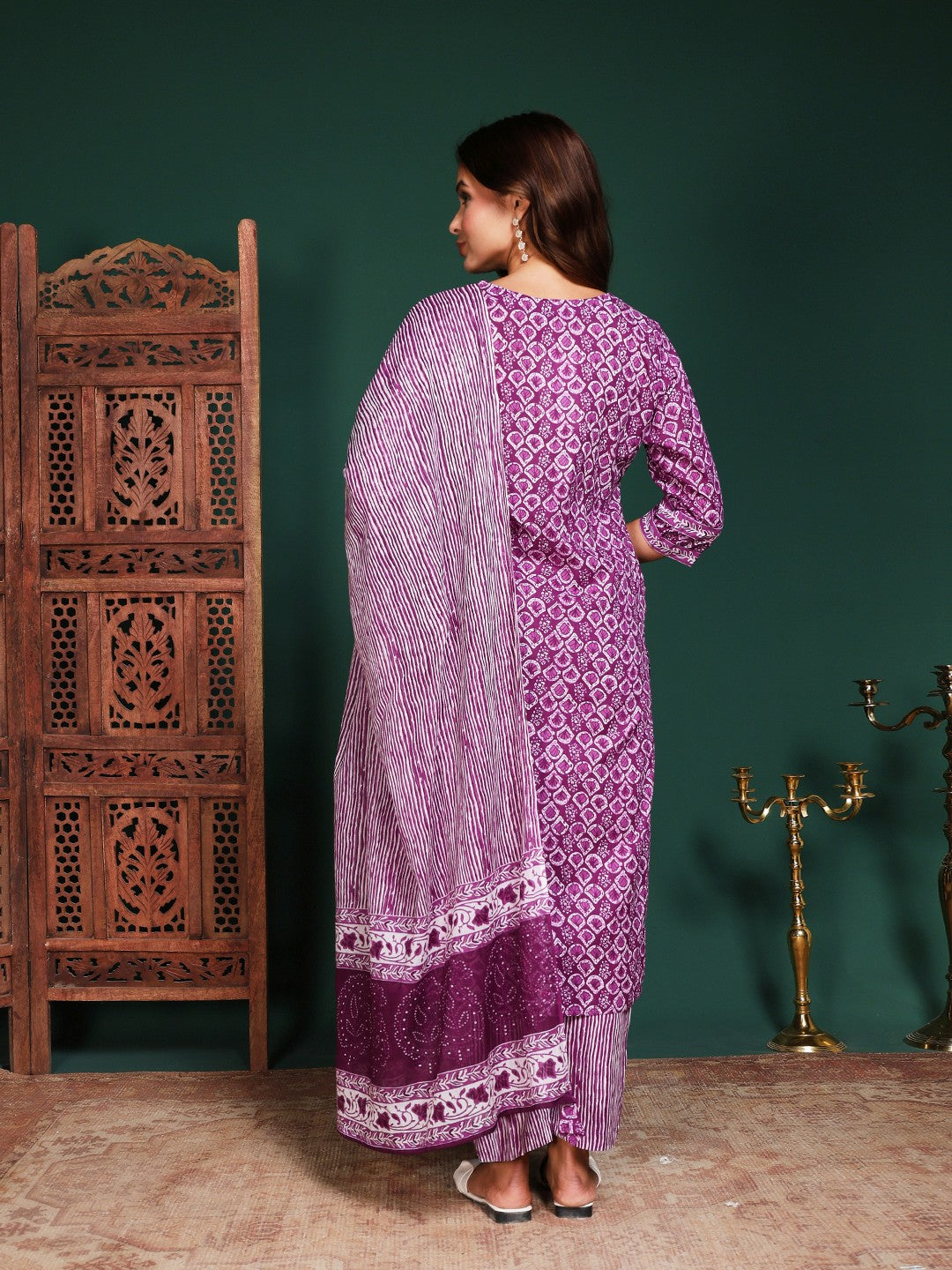 Printed Cotton Blend Kurta With Pant &amp; Dupatta