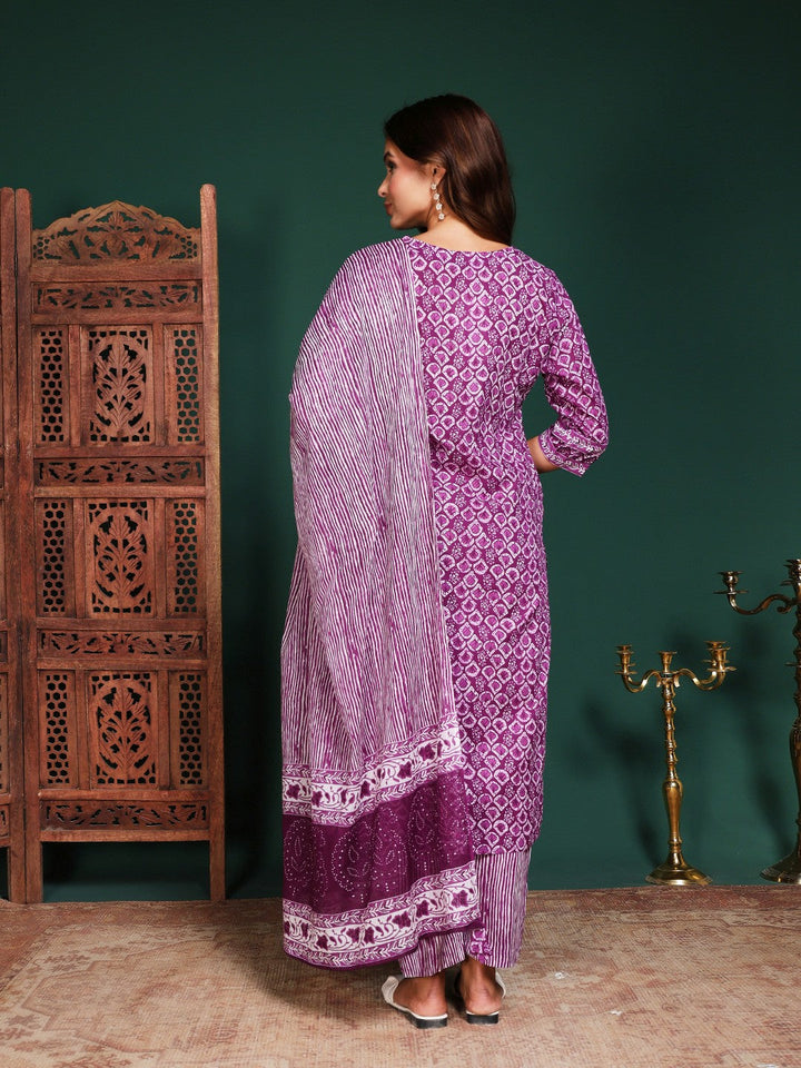 Printed Cotton Blend Kurta With Pant &amp; Dupatta
