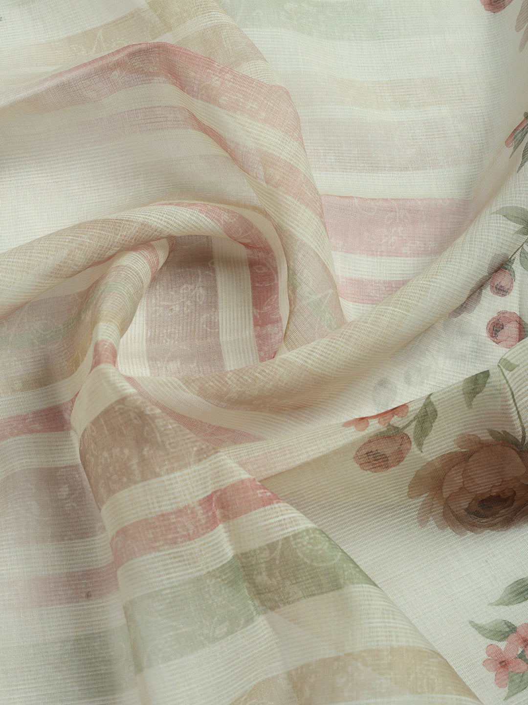 Printed Linen Blend Unstitched Suit With Pant &amp; Dupatta