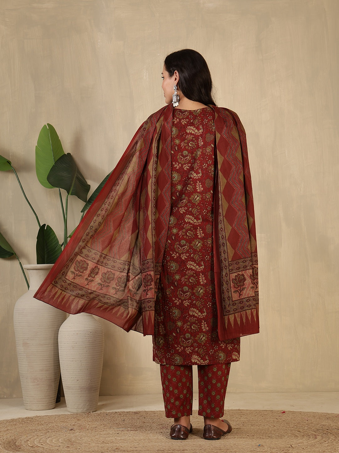 Printed Cotton Blend Suit With Pant &amp; Dupatta