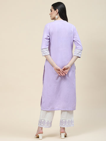 Embroidered Cotton Kurta With Pants