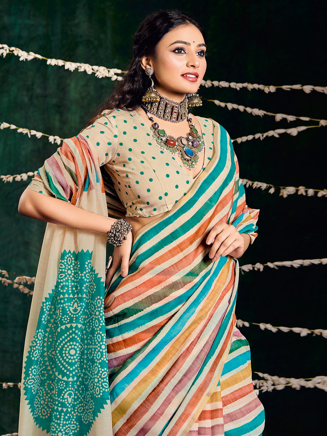 Check Printed Chanderi Saree