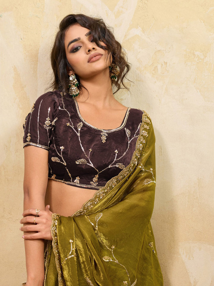 Embroidered Satin Velvet Saree