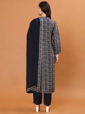 Banarasi Printed Embroidery Kurta With Pants & Dupatta