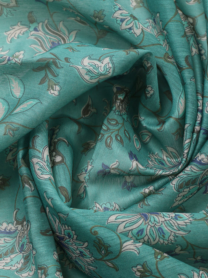 Printed Chanderi Unstitched Suit With Pant &amp; Dupatta