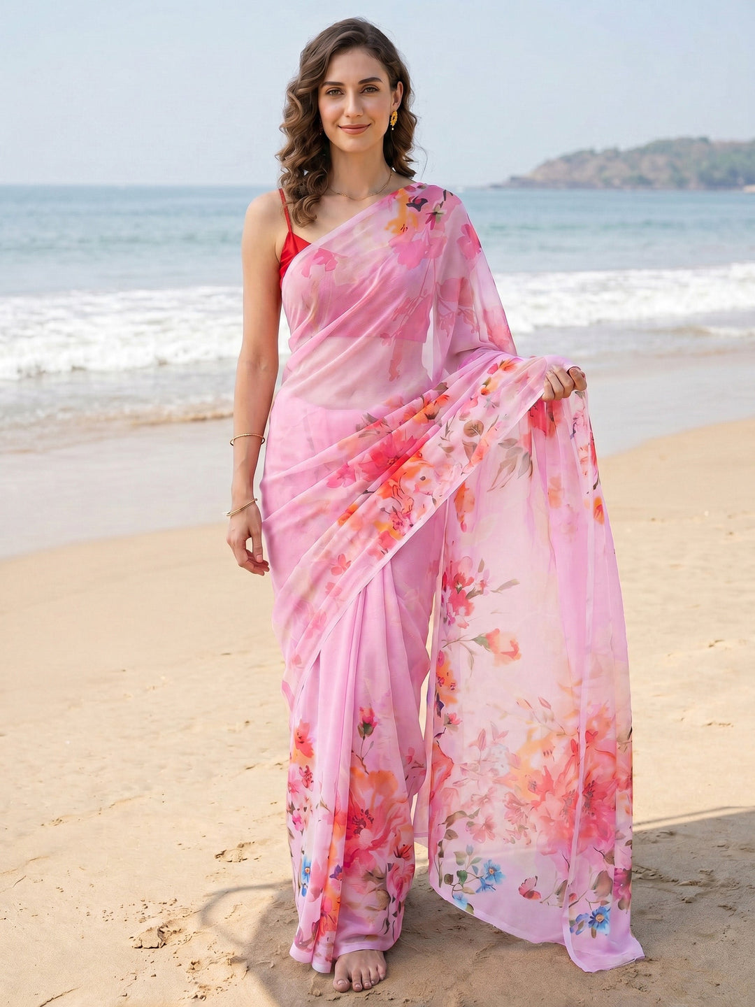 Digital Print Chiffon Saree