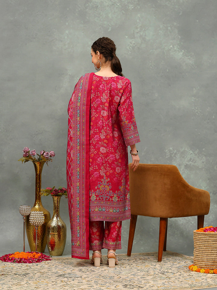 Printed Chanderi Kurta With Pant &amp; Dupatta