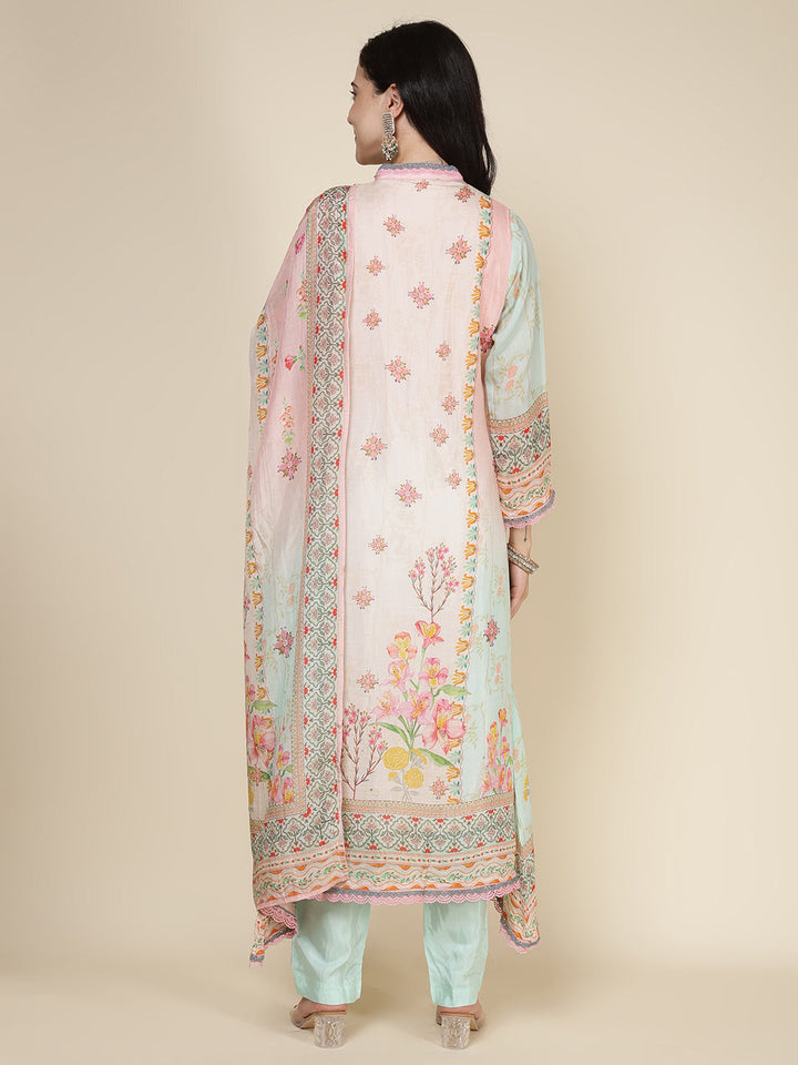 Printed Muslin Blend Kurta With Pants &amp; Dupatta