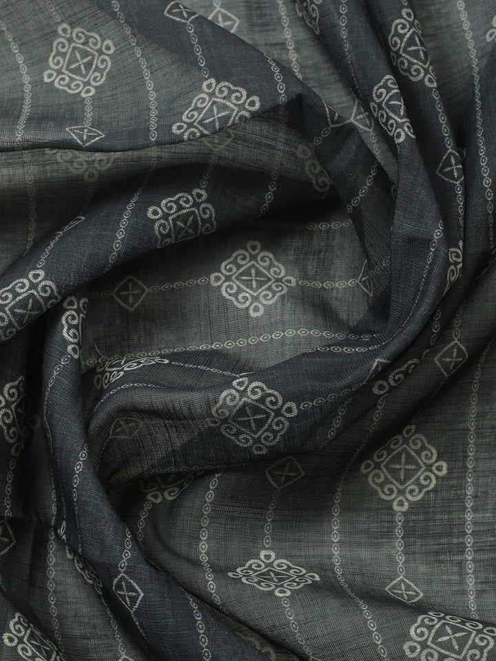 Embroidered Cotton Blend Unstitched Suit With Pant &amp; Dupatta