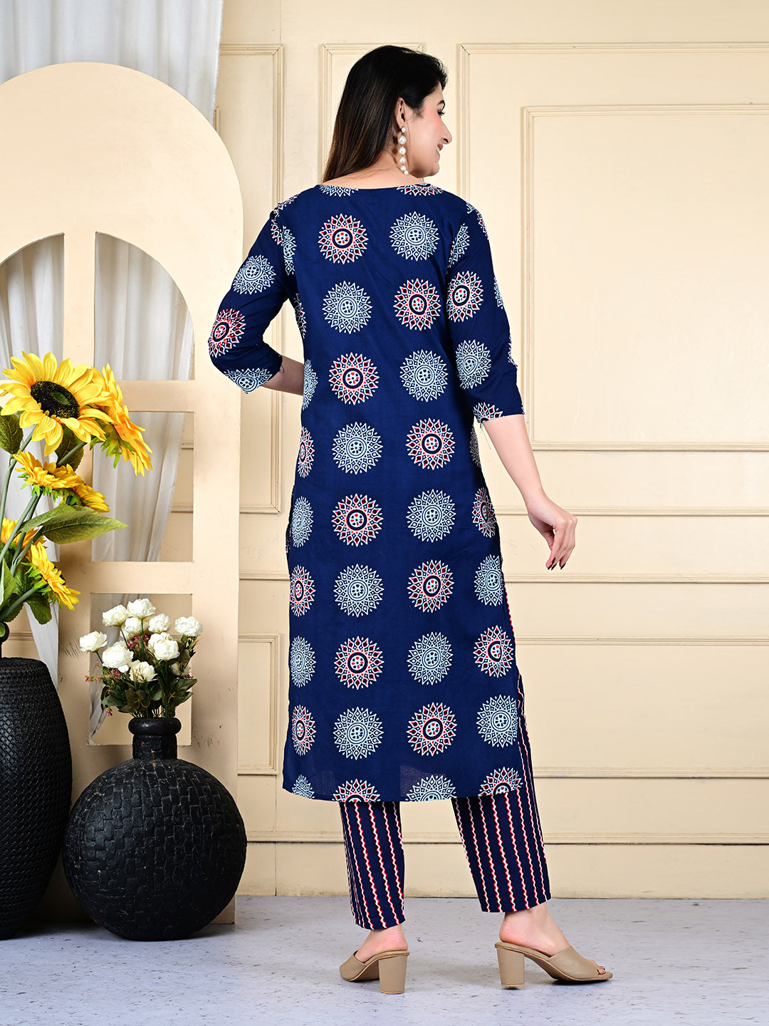 Printed Cotton Blend Kurta With Pants &amp; Dupatta
