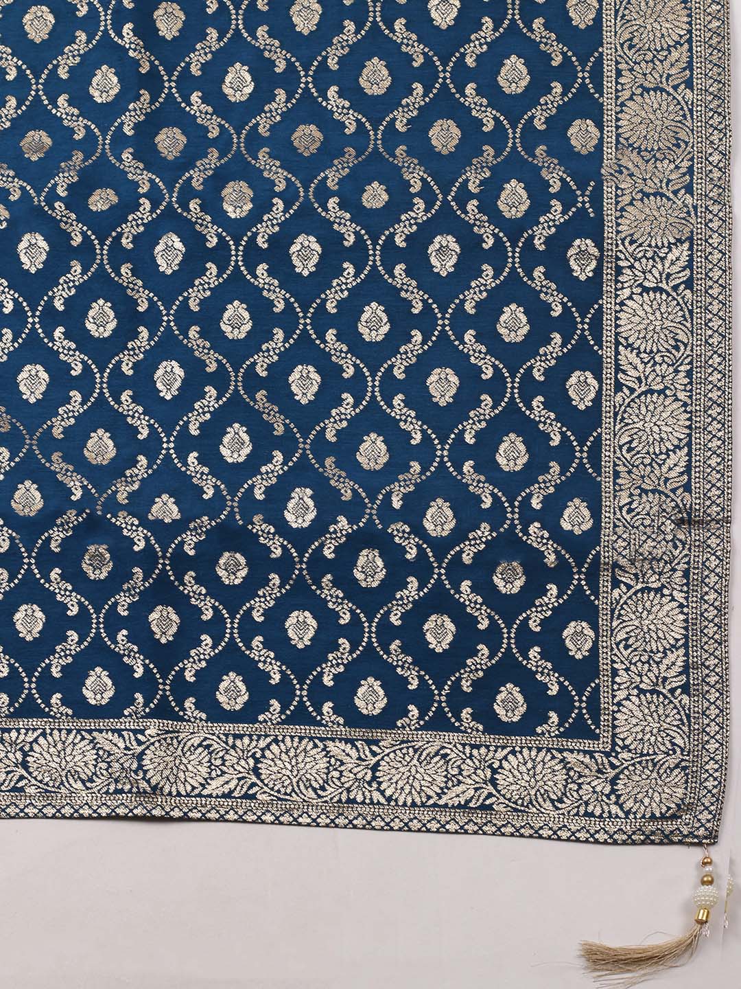 Embroidered Chanderi Unstitched Suit With Pant &amp; Dupatta