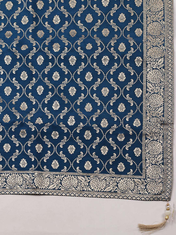 Embroidered Chanderi Unstitched Suit With Pant &amp; Dupatta