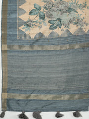 Digital Printed Art Silk Grey Beige Saree