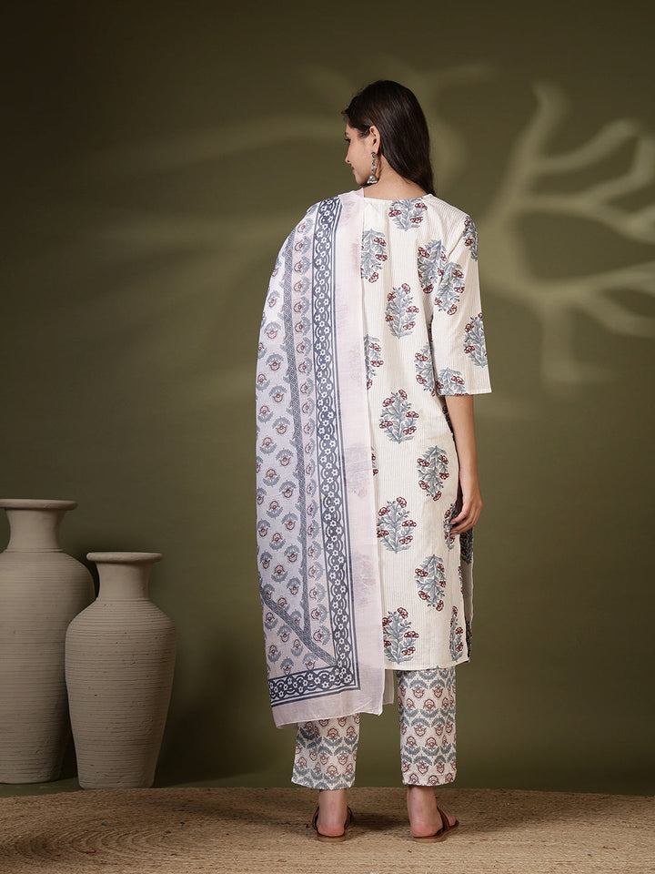 Printed Cotton Blend Kurta With Pant &amp; Dupatta