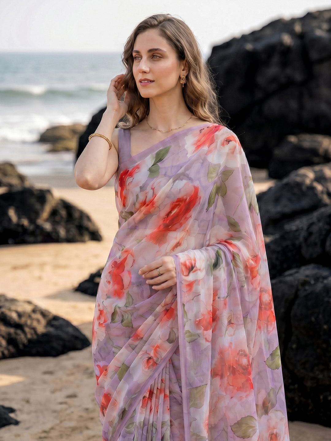 Digital Print Chiffon Saree